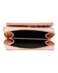 Victoria Hyde Avila pink leather wallet with lychee pattern, heart details, card slots, coin compartment, compact and stylish.