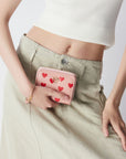 Victoria Hyde Avila pink leather wallet with lychee pattern, heart details, card slots, coin compartment, compact and stylish.