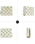 Victoria Hyde Avila white wallet, bee details,lychee pattern top grain leather, bee design, card slots, coin pocket, light gold hardware.