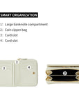 Victoria Hyde Avila white wallet, bee details,lychee pattern top grain leather, bee design, card slots, coin pocket, light gold hardware.