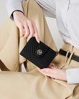 Victoria Hyde Rosi black genuine leather wallet, multifunctional design with 19 card slots, side bill compartment, and zippered coin pocket.