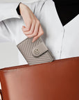 Victoria Hyde Rosi nude genuine leather wallet, multifunctional design with 19 card slots, bill compartment, and zippered coin pocket.