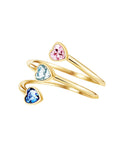 Victoria Hyde London Estella gold wrap ring – three diamond hearts in different colors, copper + zirconium, 5x5 mm heart, inner diameter 16.5 mm.