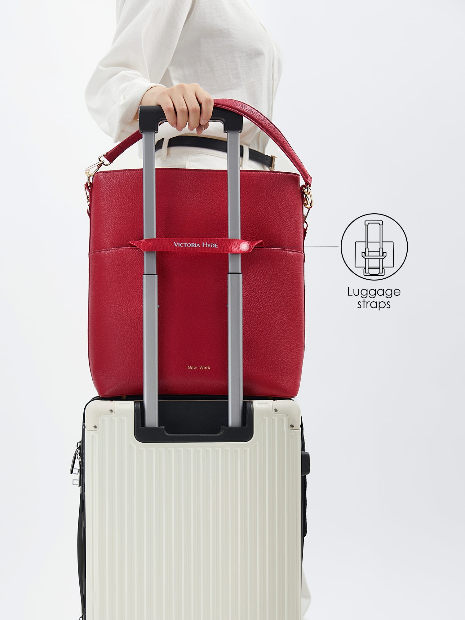 Kloey business bag in deep red with an integrated trolley sleeve on the back, ideal for business trips as a laptop bag.