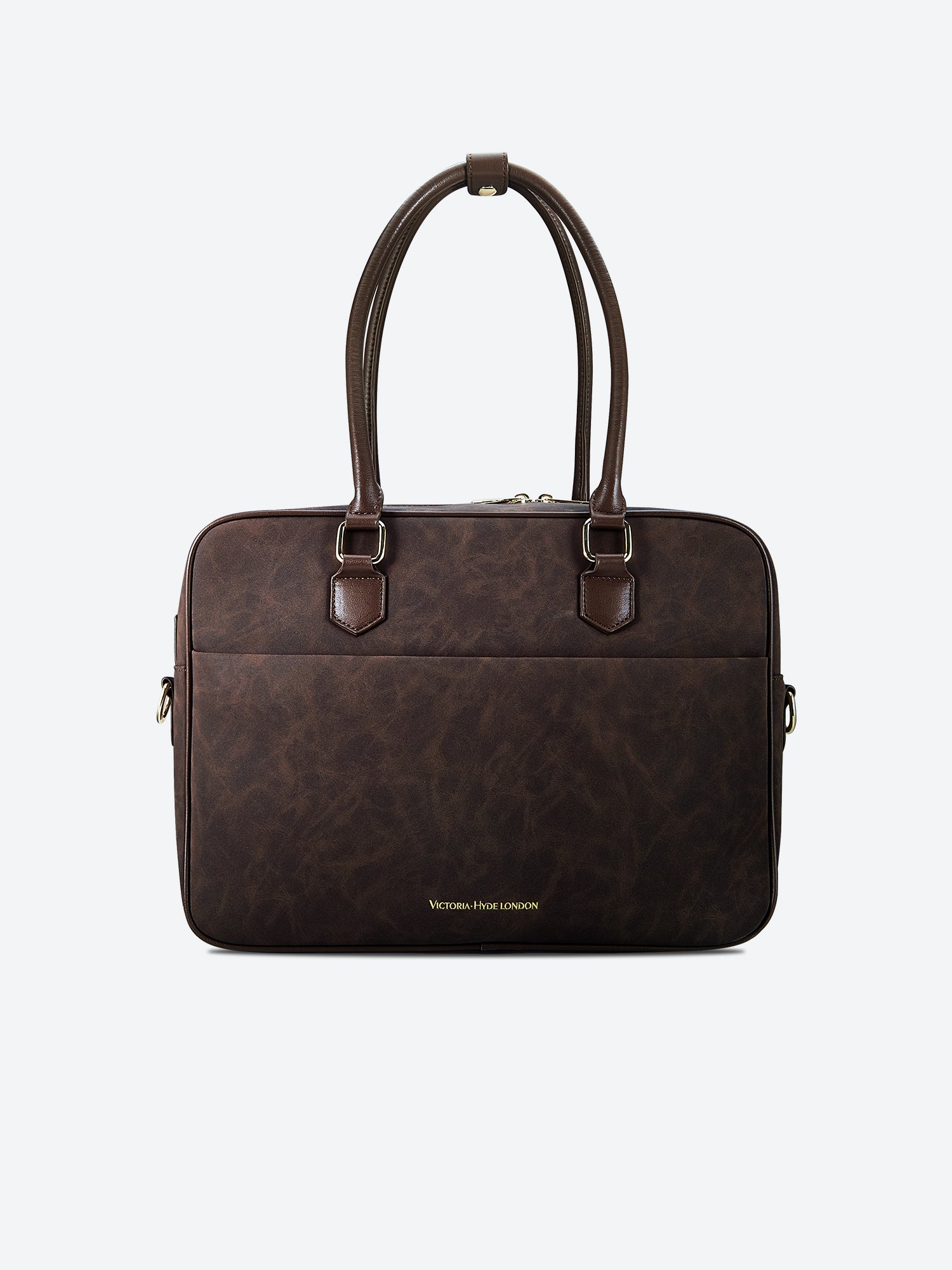 Victoria Hyde Margaret Large Brown work bag – vegan microfiber leather, water-repellent, fits 13" laptop, smart interior, removable cosmetic bag, umbrella pouch. Ideal for professional women.