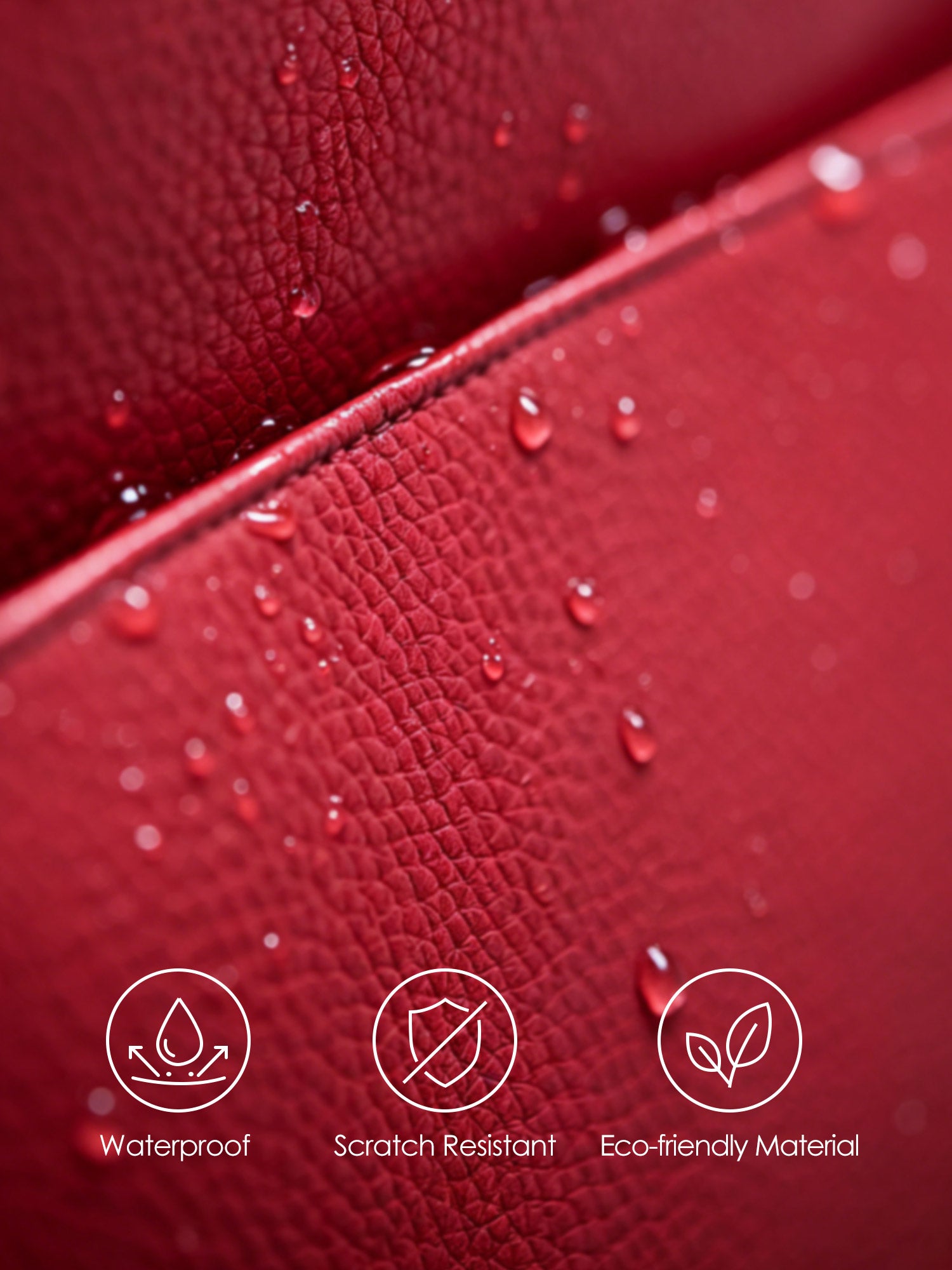 Victoria Hyde Kloey granatrot laptop bag material benefits: waterproof, scratch-resistant, and eco-friendly vegan leather for long-lasting business use.