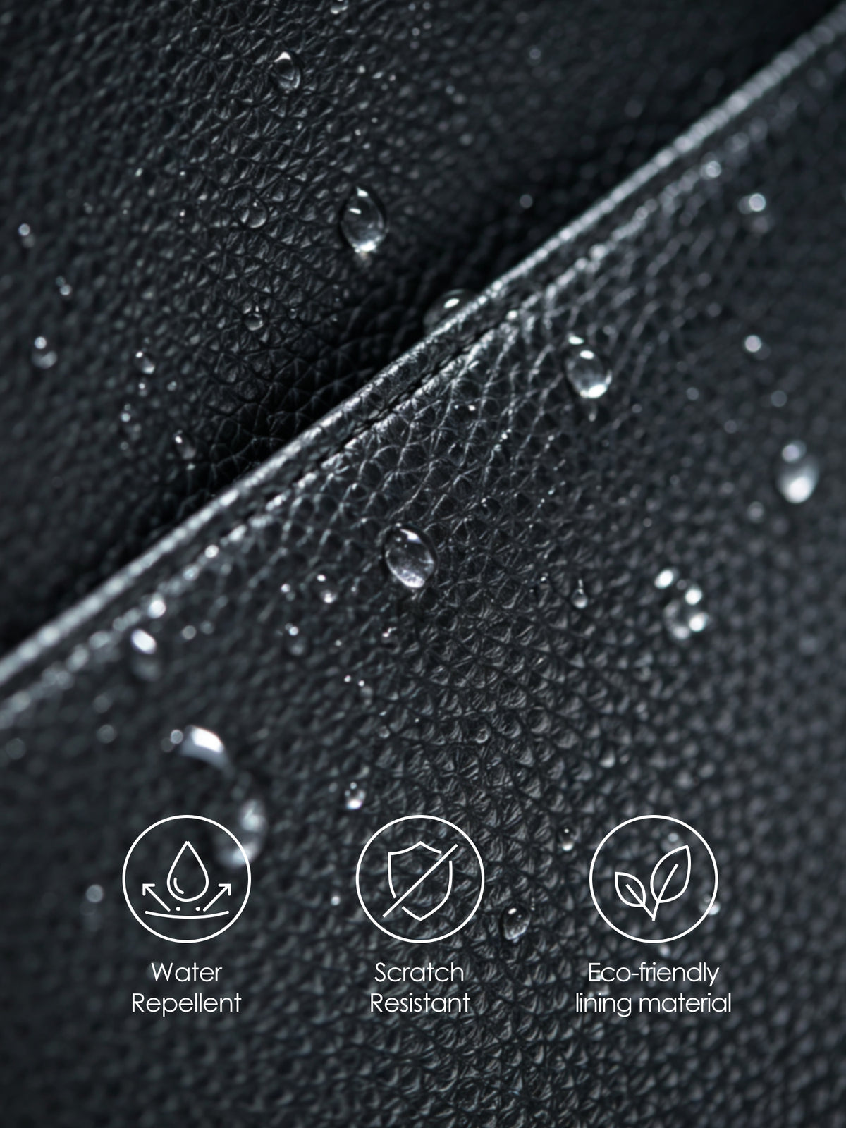 Victoria Hyde Kloey schwarz laptop bag material benefits: waterproof, scratch-resistant, and eco-friendly vegan leather for long-lasting business use.