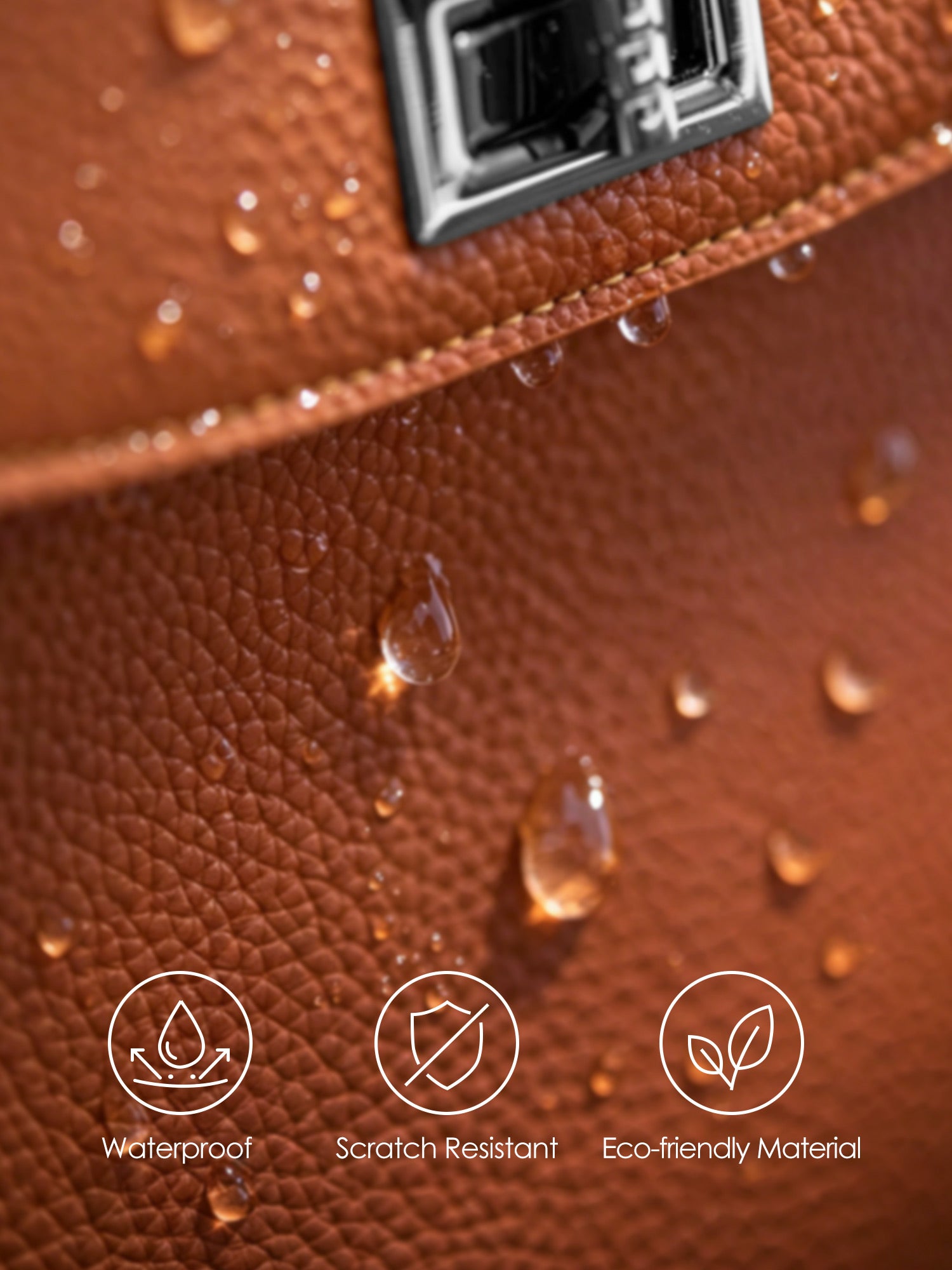 Victoria Hyde potter brown laptop bag material benefits: waterproof, scratch-resistant, and eco-friendly vegan leather for long-lasting business use.