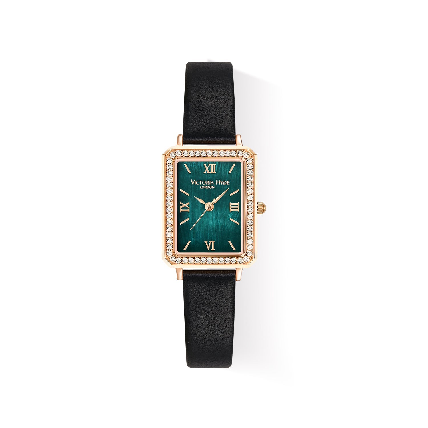 Victoria Hyde women's watch with Miyota movement, genuine leather strap, mineral glass, compact 22×28 mm case, elegant design.