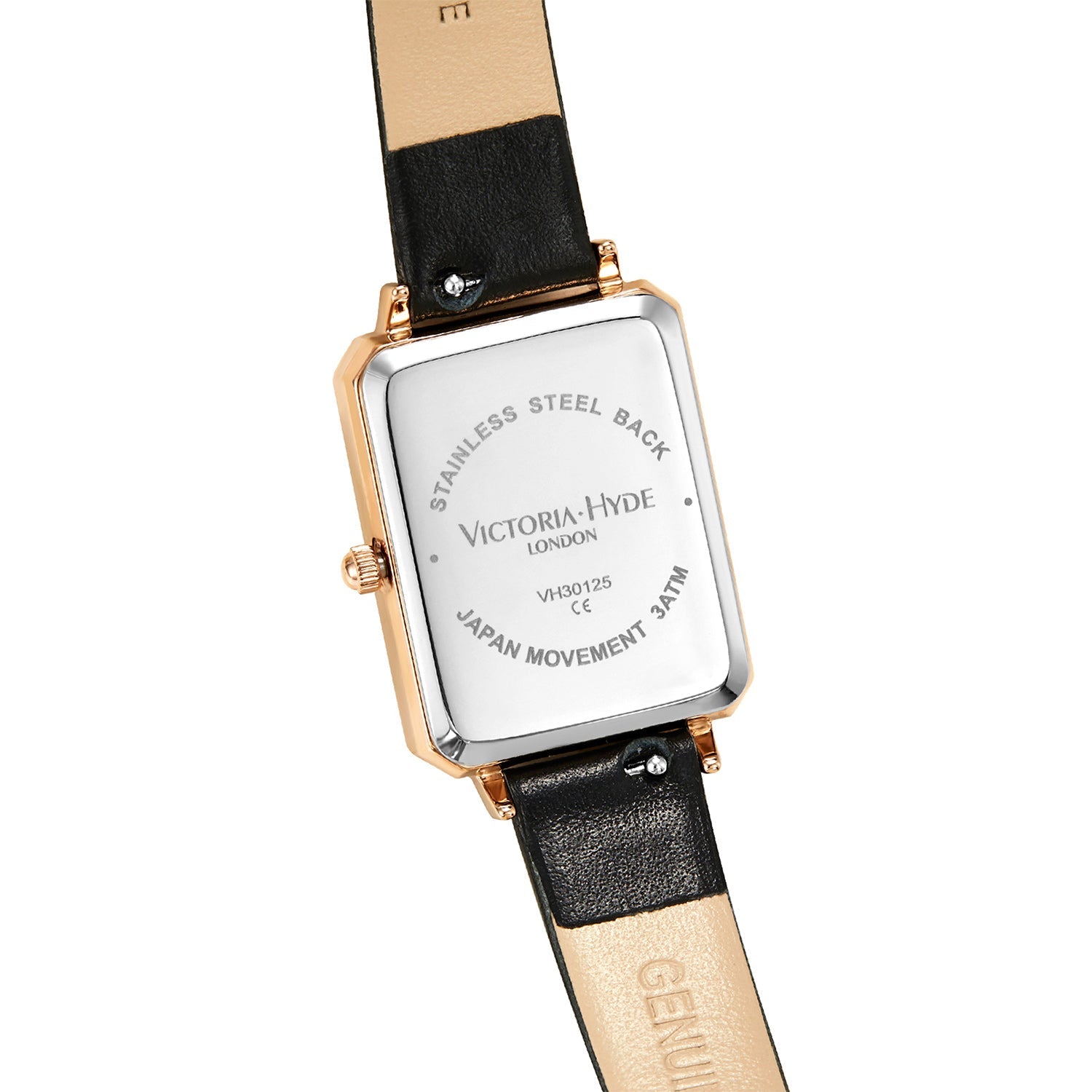 Victoria Hyde women's watch with Miyota movement, genuine leather strap, mineral glass, compact 22×28 mm case, elegant design.