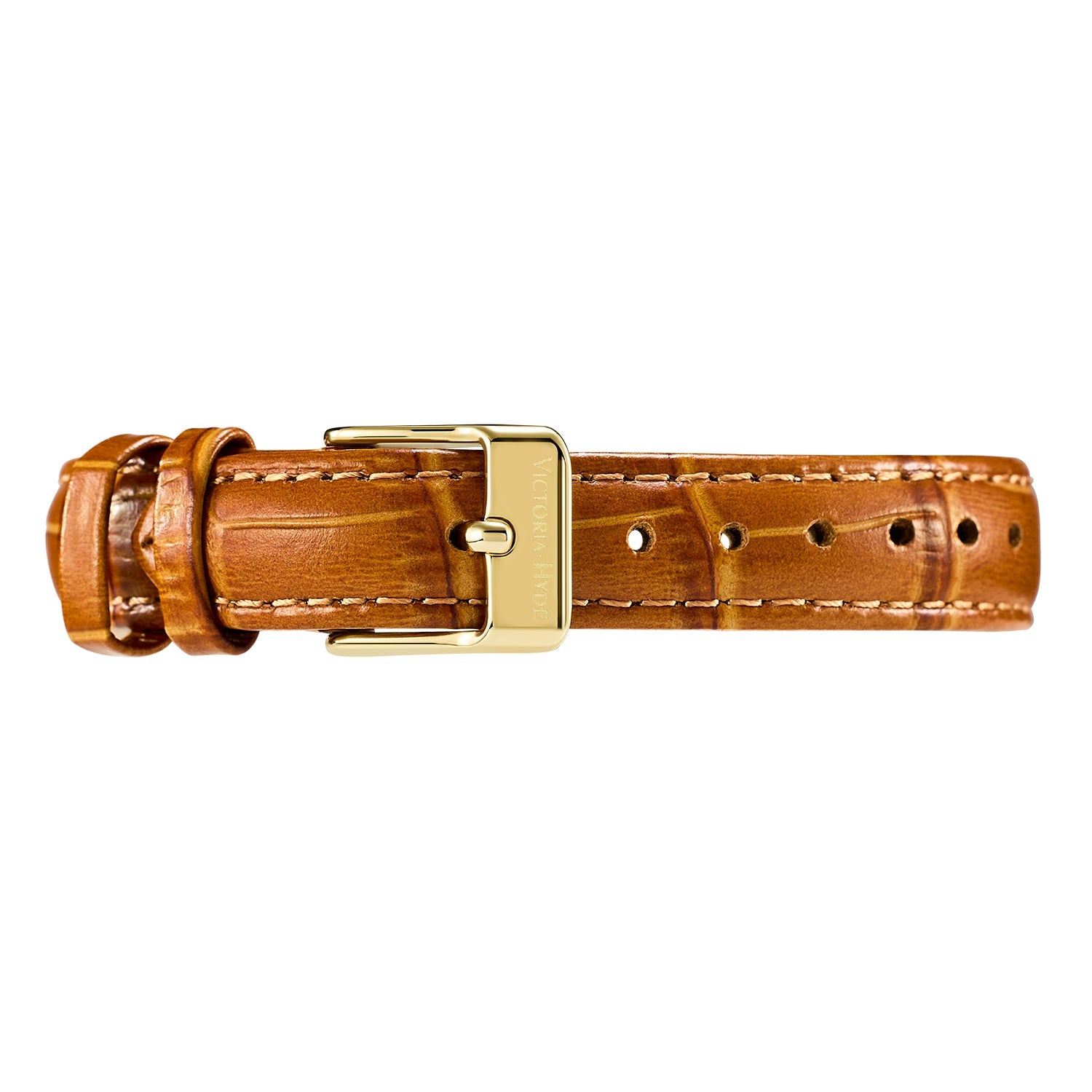 Victoria Hyde RETRO women’s watch, light gold square case, silver sand-effect dial, brown bamboo-pattern leather strap, Japanese quartz movement, 3ATM.