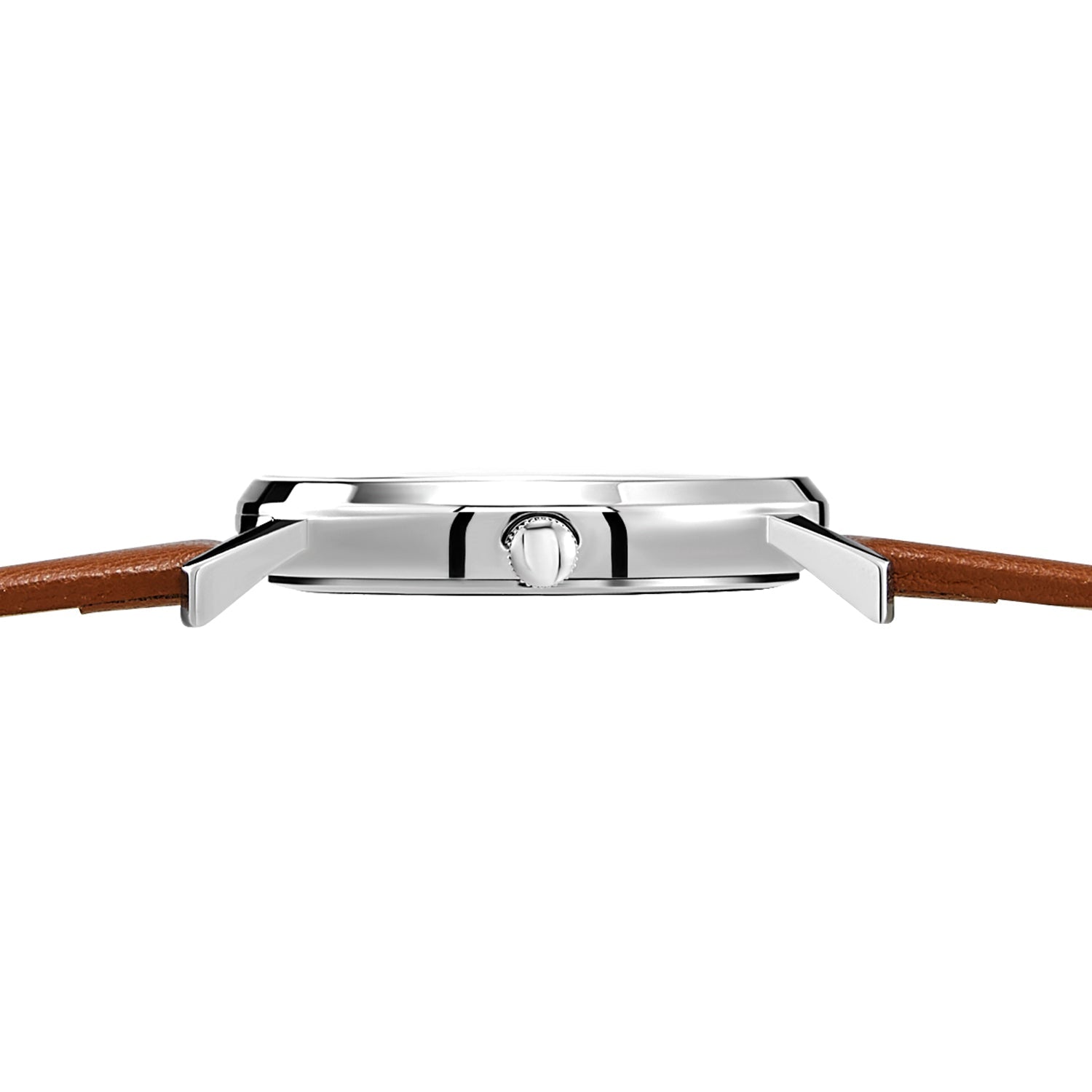 Victoria Hyde Orton men's watch, silver copper case, sand-effect dial, brown apple leather strap, precise quartz movement, 3 ATM water resistant.