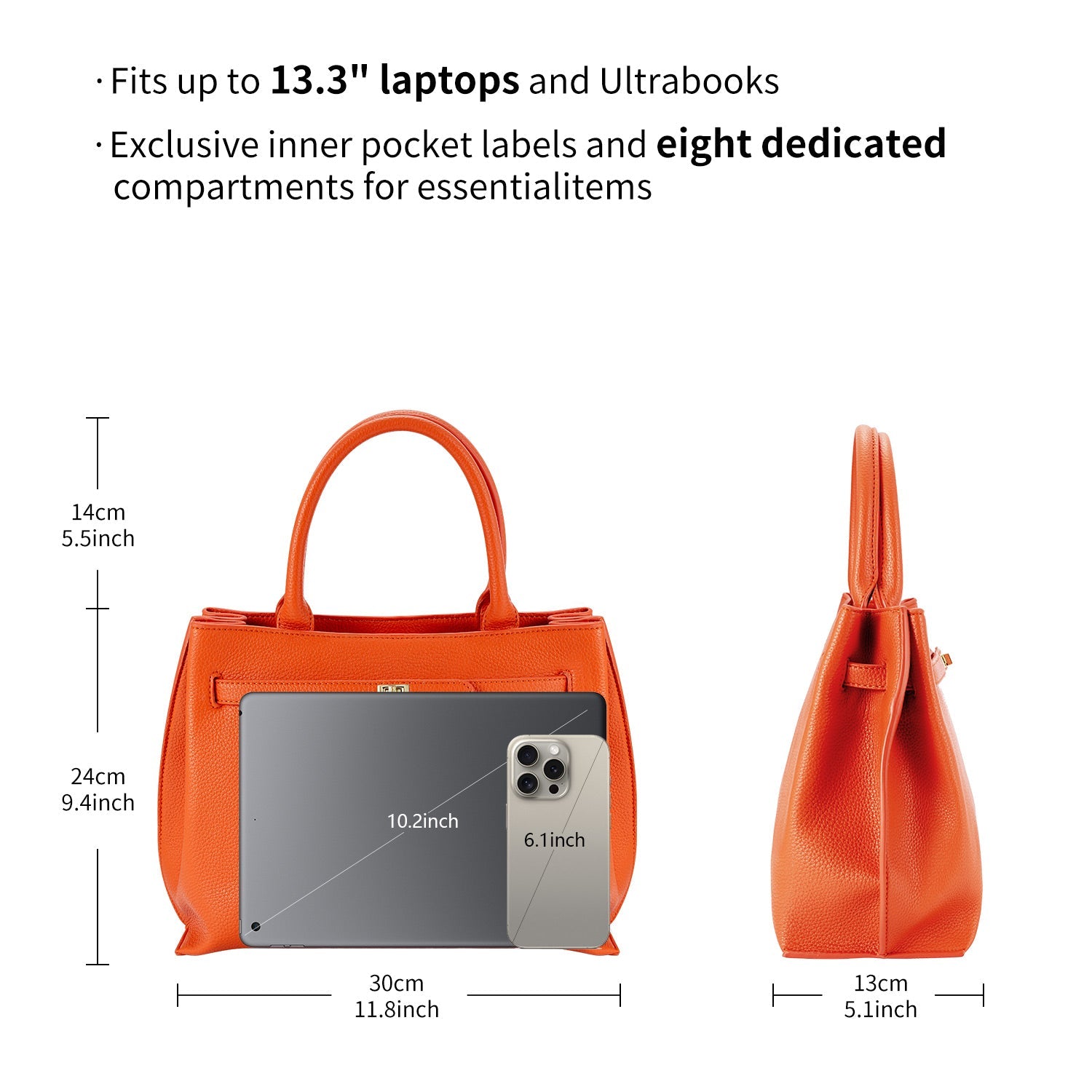 Victoria Hyde Lambeth elegant work handbag with gold accents, convertible shoulder bag, sustainable faux leather, perfect for executives.
