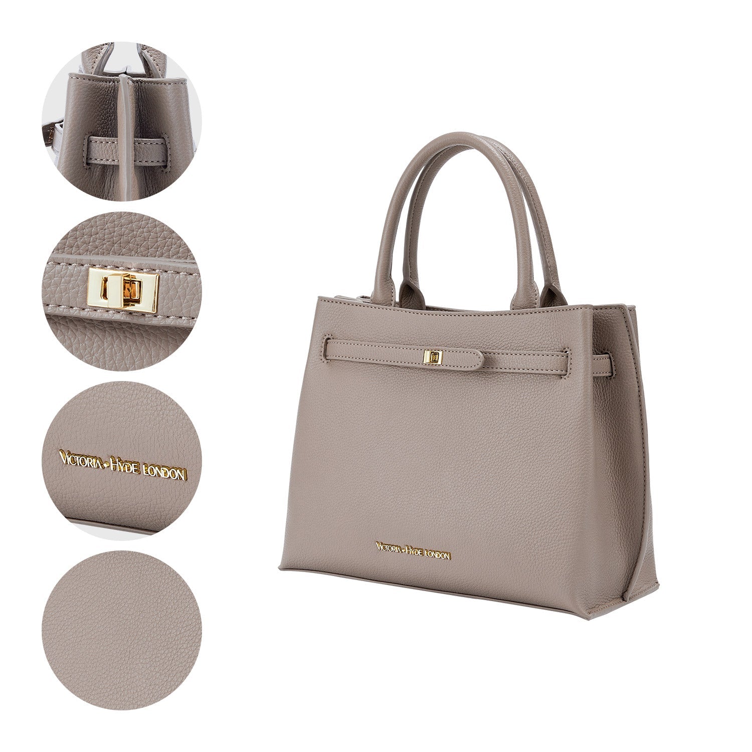 Victoria Hyde Lambeth elegant faux leather shoulder bag with gold accents, sustainable, structured interior, perfect work handbag for women.