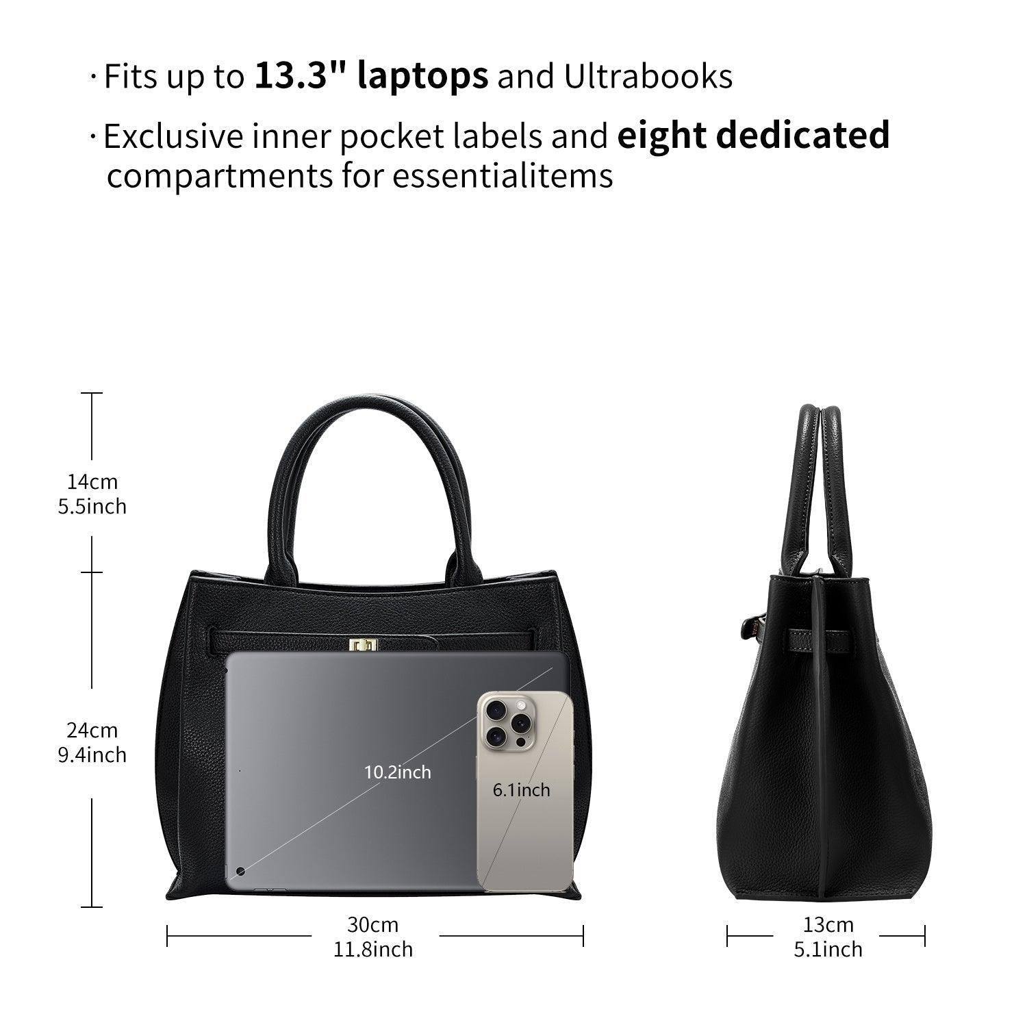 Victoria Hyde Lambeth elegant work handbag, faux leather with gold accents, versatile shoulder bag for women, sustainable design.