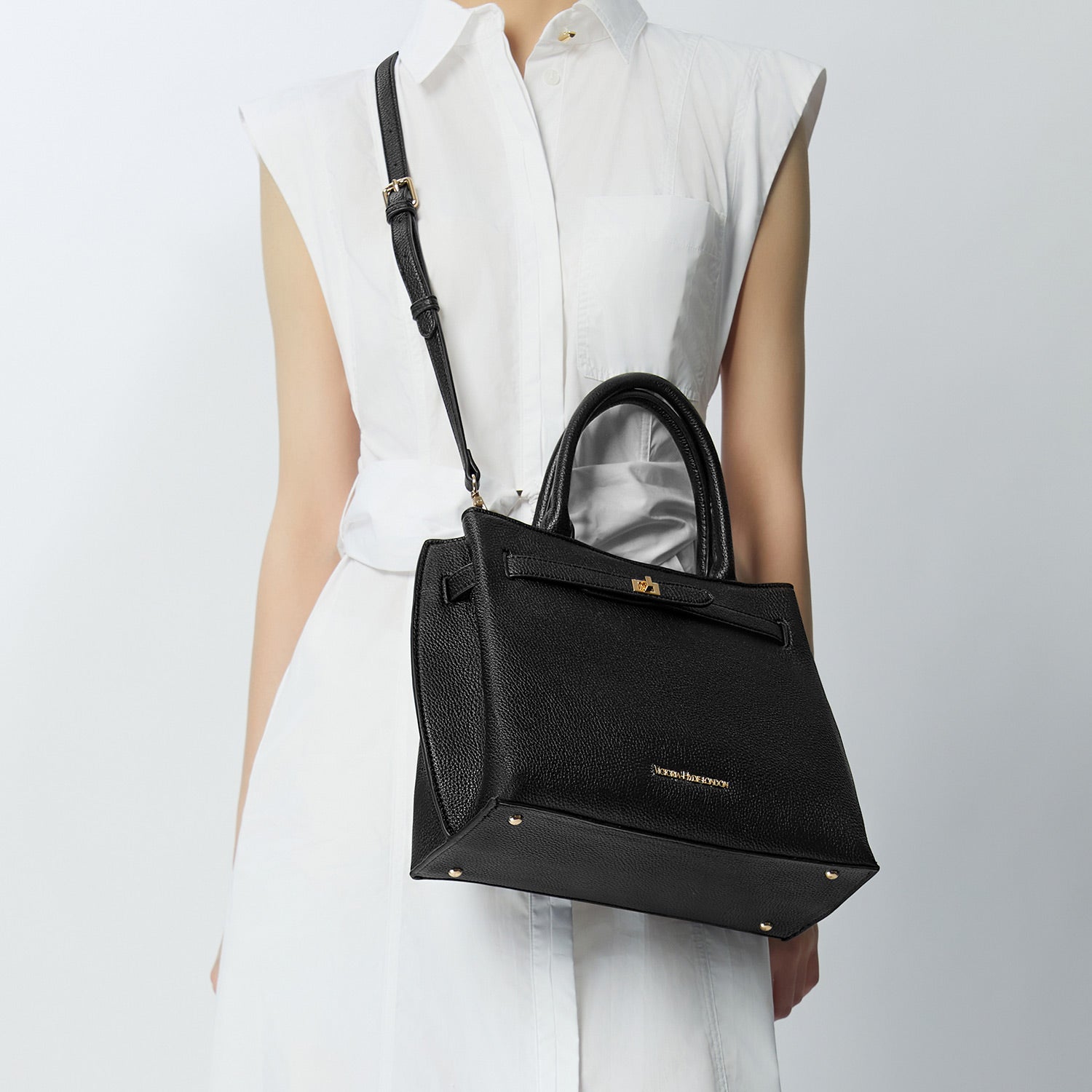 Victoria Hyde Lambeth elegant work handbag, faux leather with gold accents, versatile shoulder bag for women, sustainable design.