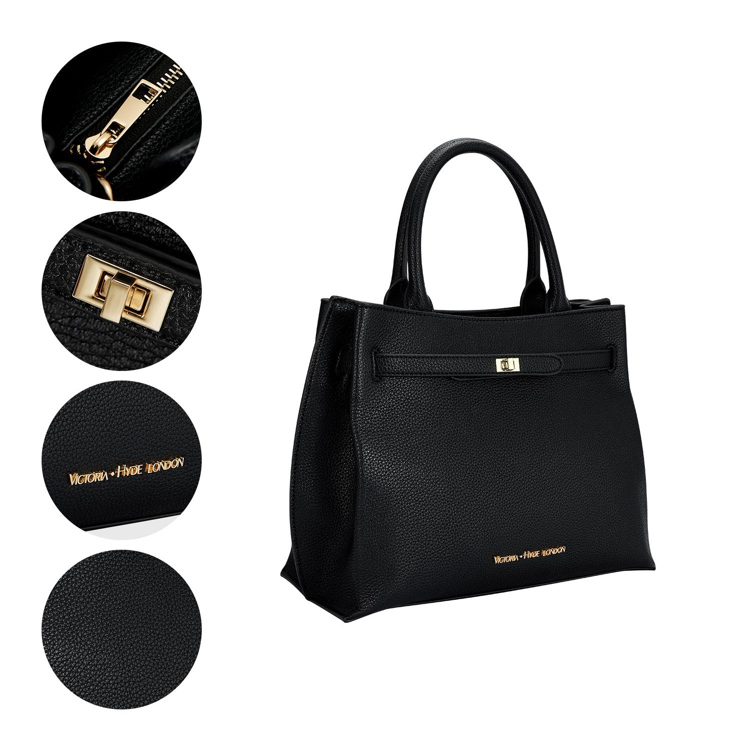Victoria Hyde Lambeth elegant work handbag, faux leather with gold accents, versatile shoulder bag for women, sustainable design.