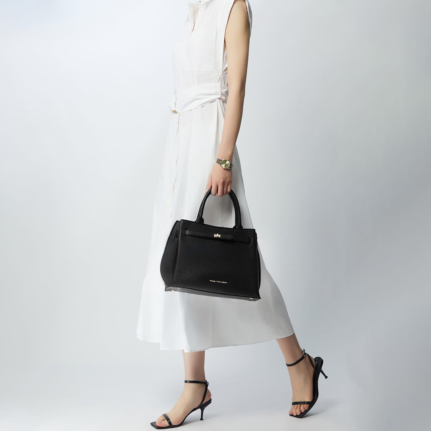 Victoria Hyde Lambeth elegant work handbag, faux leather with gold accents, versatile shoulder bag for women, sustainable design.