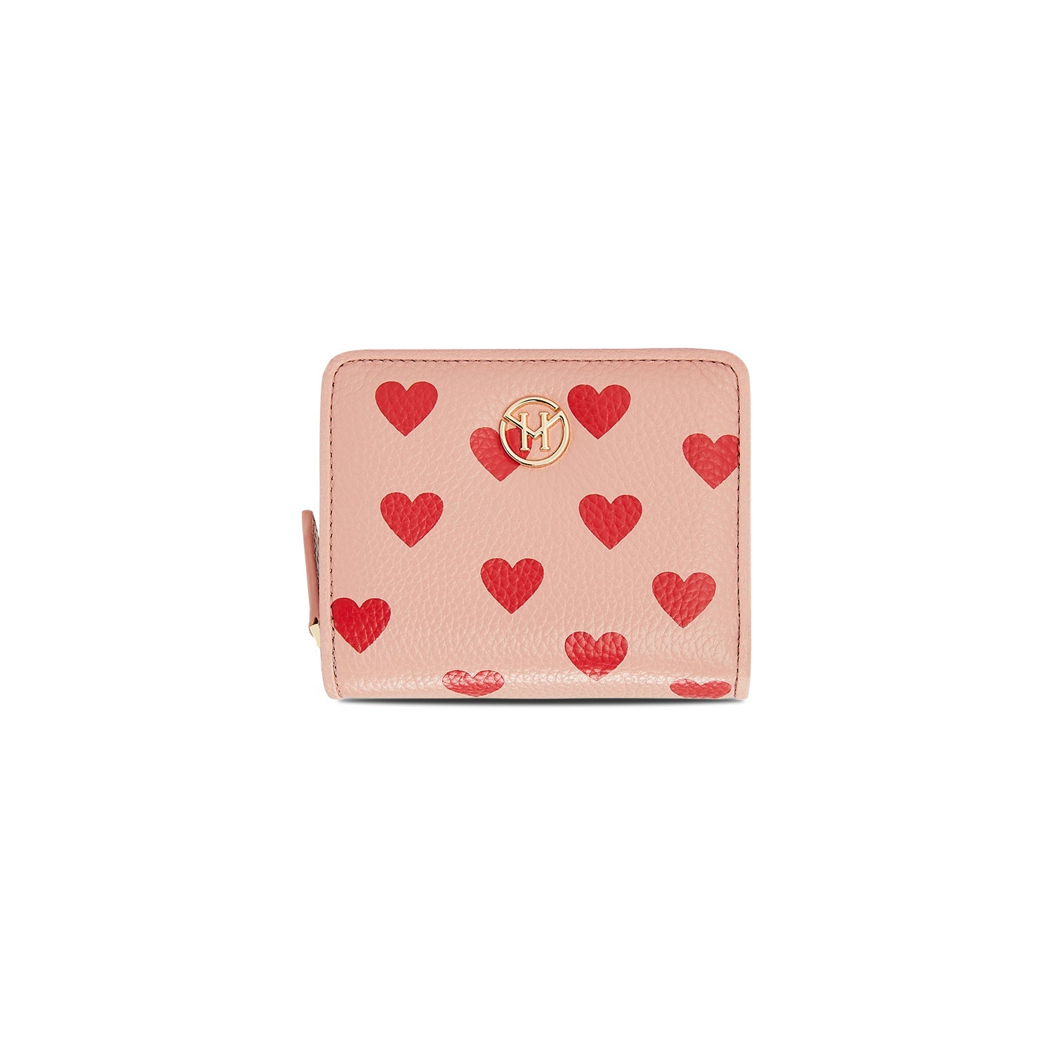 Victoria Hyde Avila pink leather wallet with lychee pattern, heart details, card slots, coin compartment, compact and stylish.
