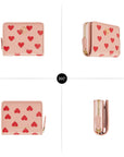 Victoria Hyde Avila pink leather wallet with lychee pattern, heart details, card slots, coin compartment, compact and stylish.