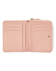 Victoria Hyde Avila pink leather wallet with lychee pattern, heart details, card slots, coin compartment, compact and stylish.