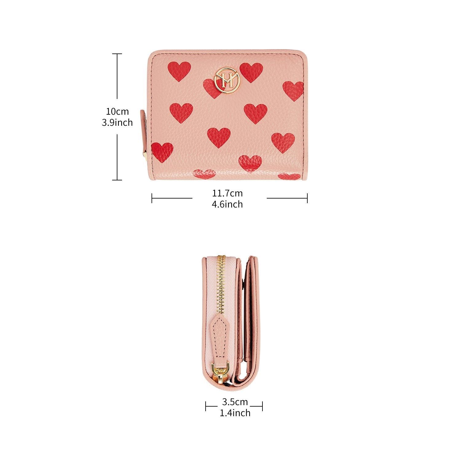 Victoria Hyde Avila pink leather wallet with lychee pattern, heart details, card slots, coin compartment, compact and stylish.