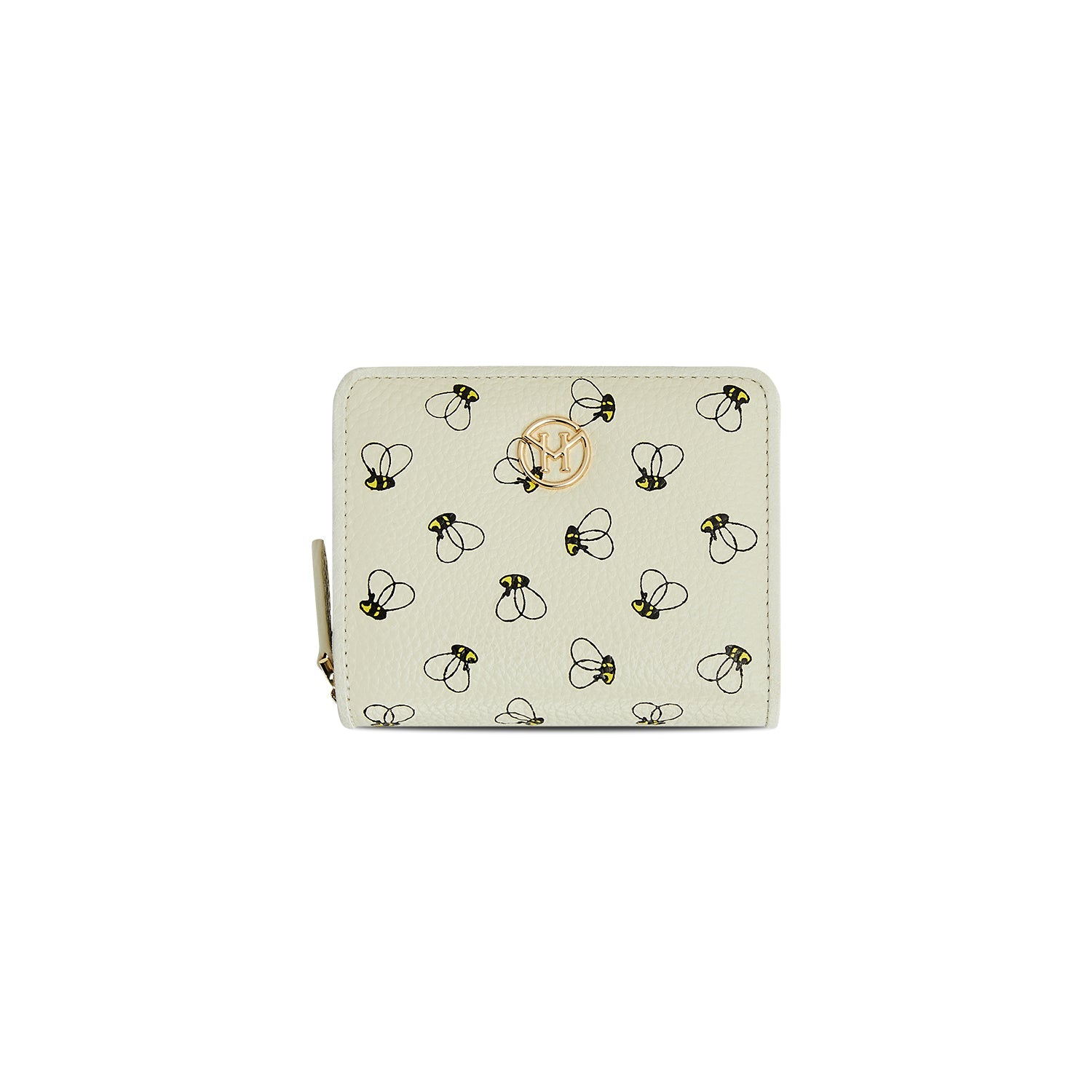 Victoria Hyde Avila white wallet,bee details, lychee pattern top grain leather, bee design, card slots, coin pocket, light gold hardware.
