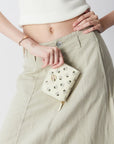 Victoria Hyde Avila white wallet, bee details,lychee pattern top grain leather, bee design, card slots, coin pocket, light gold hardware.