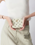Victoria Hyde Avila white wallet, bee details,lychee pattern top grain leather, bee design, card slots, coin pocket, light gold hardware.