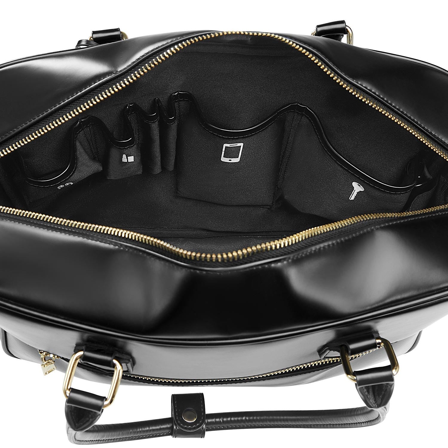 Victoria Hyde Margaret large black work bag with 13" laptop compartment, removable cosmetic pouch, vegan, water-repellent, smart interior.