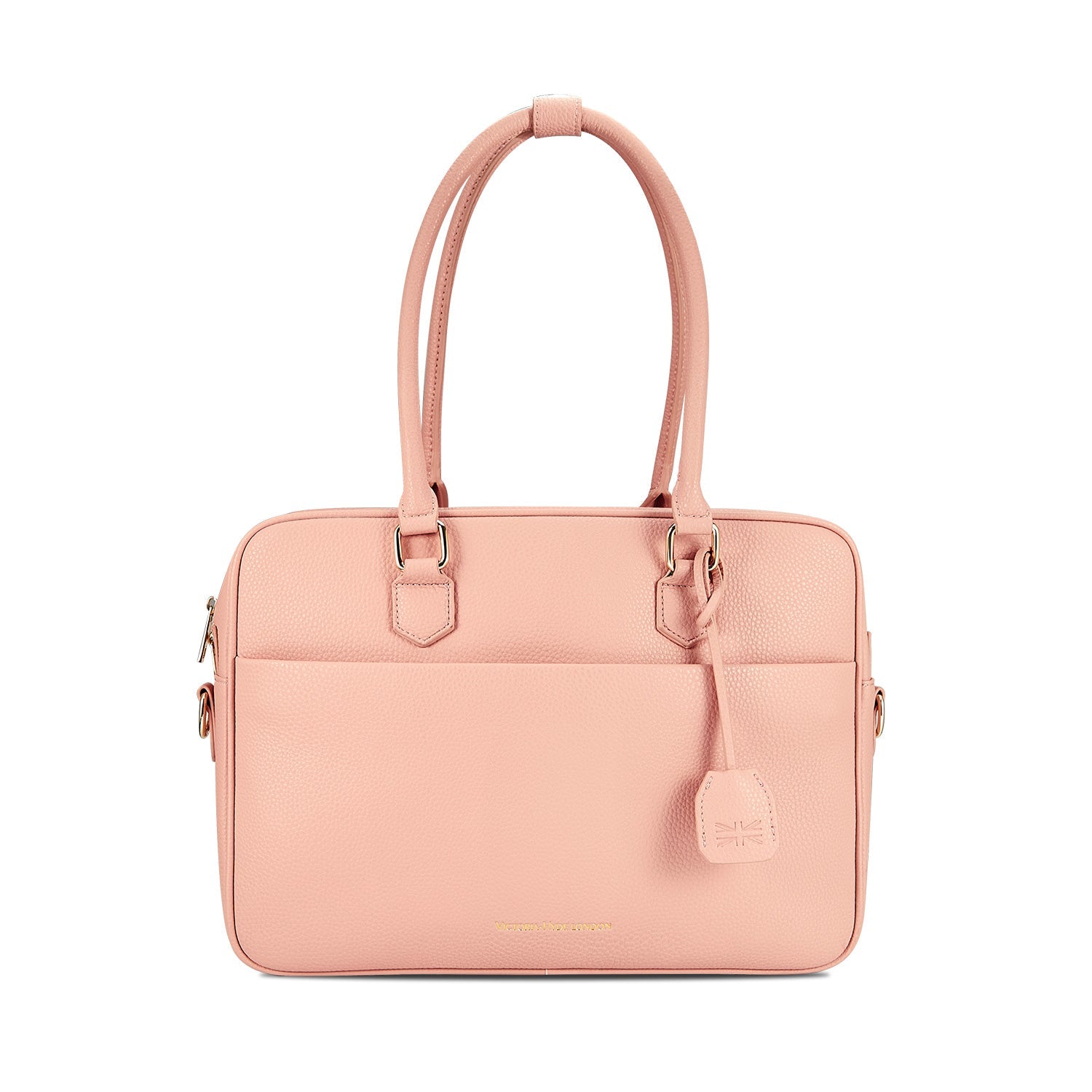 Victoria Hyde Margaret Large Pink work bag – padded 13" laptop compartment, vegan microfiber leather, water-repellent, smart organizer, perfect for professional women.