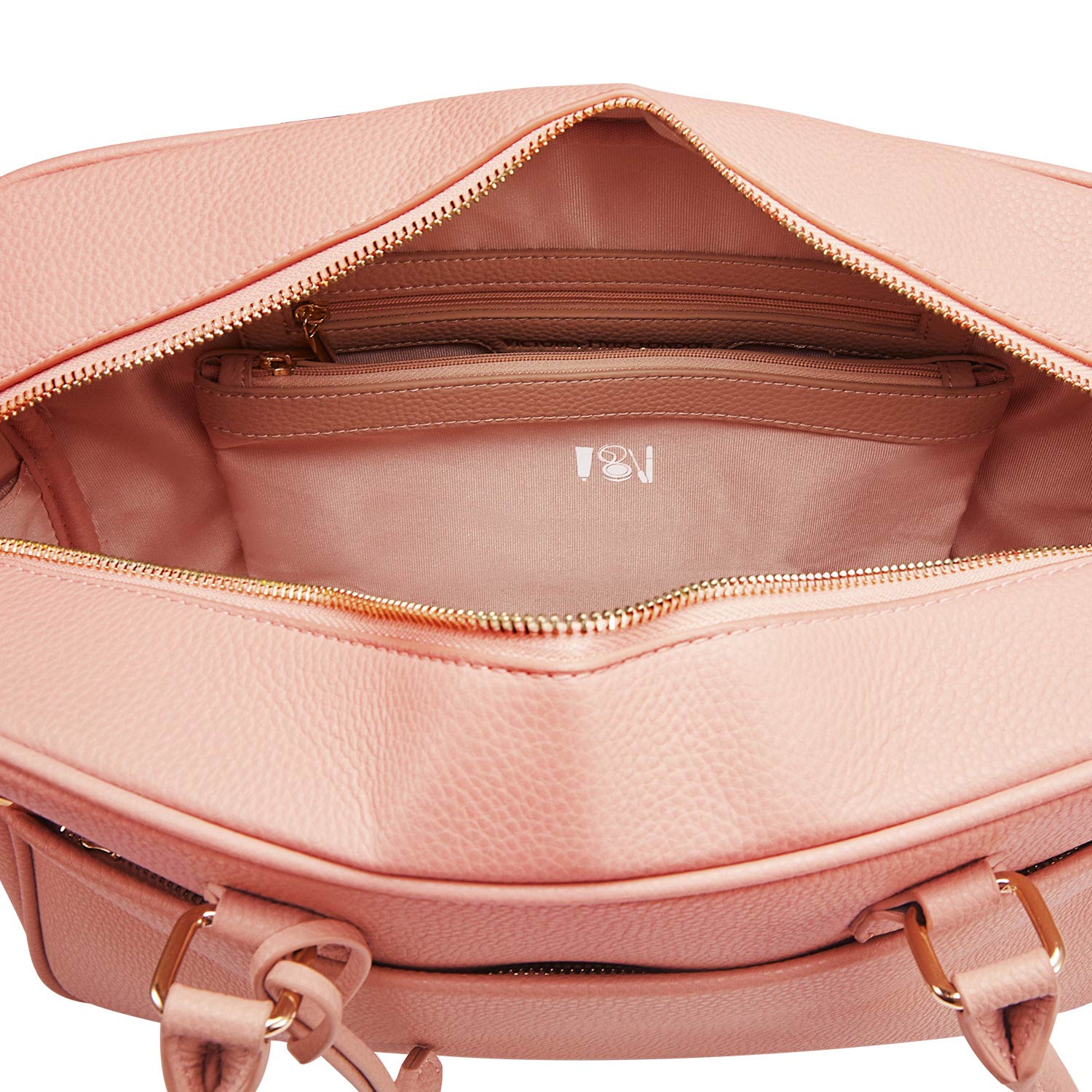Victoria Hyde Margaret Large Pink work bag – padded 13" laptop compartment, vegan microfiber leather, water-repellent, smart organizer, perfect for professional women.