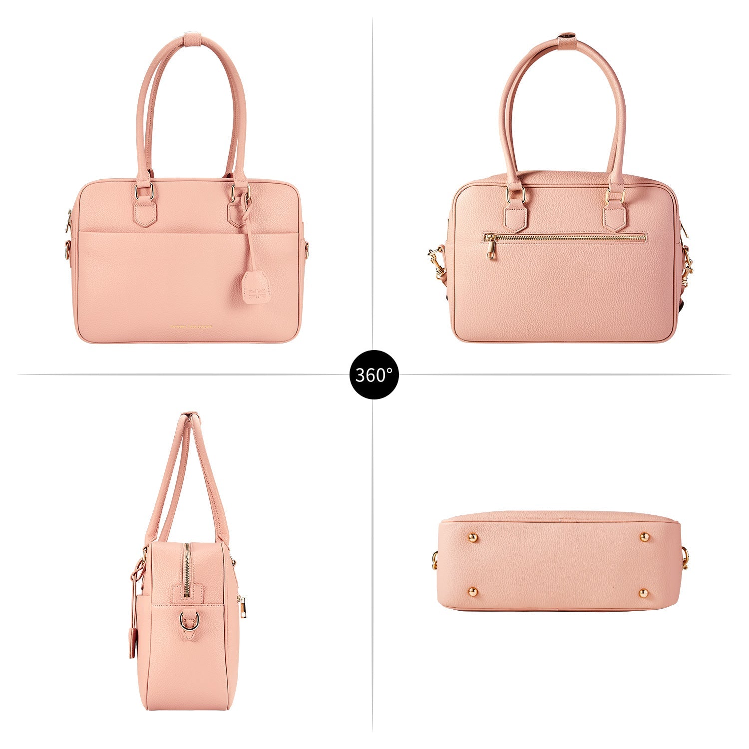 Victoria Hyde Margaret Large Pink work bag – padded 13" laptop compartment, vegan microfiber leather, water-repellent, smart organizer, perfect for professional women.