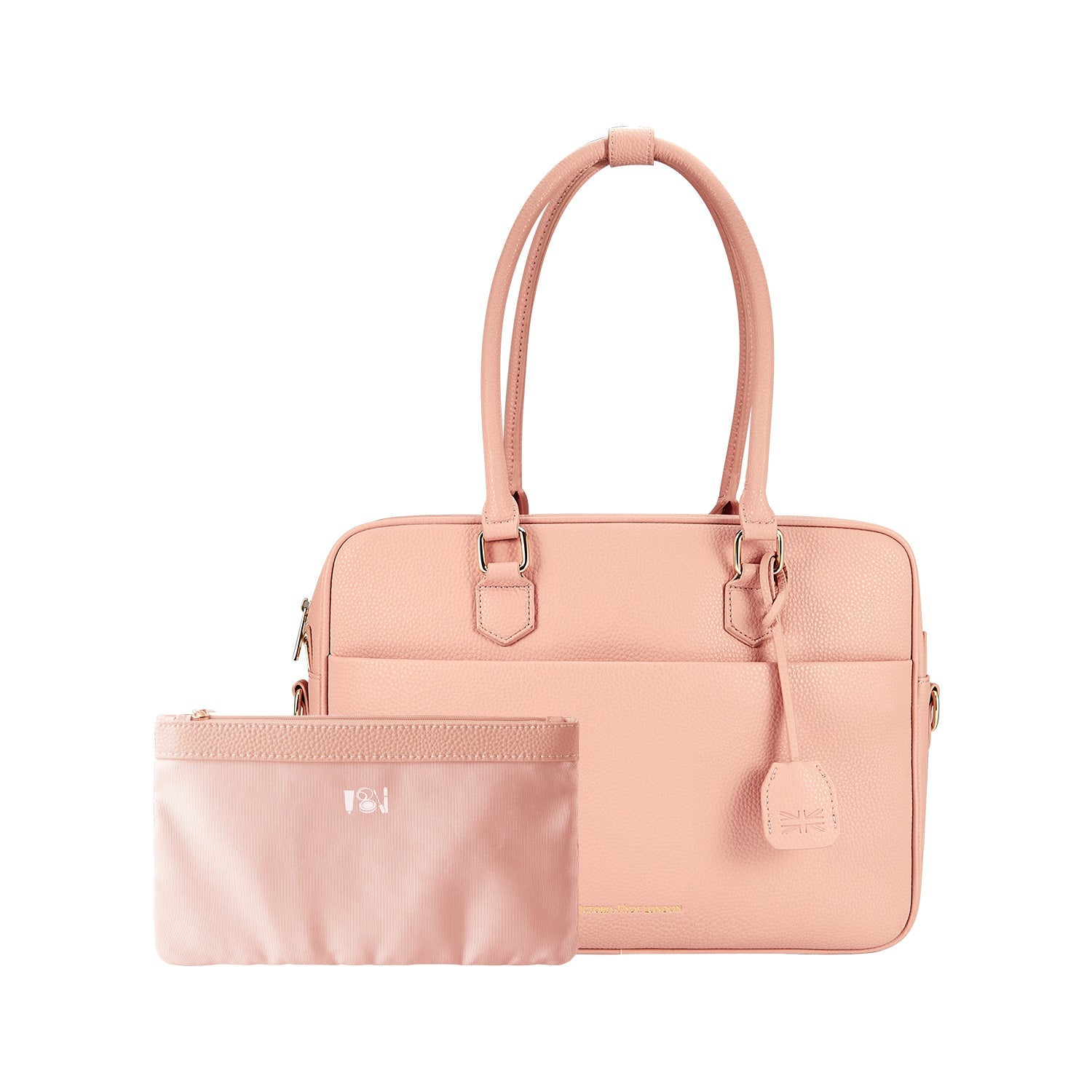 Victoria Hyde Margaret Large Pink work bag – padded 13" laptop compartment, vegan microfiber leather, water-repellent, smart organizer, perfect for professional women.