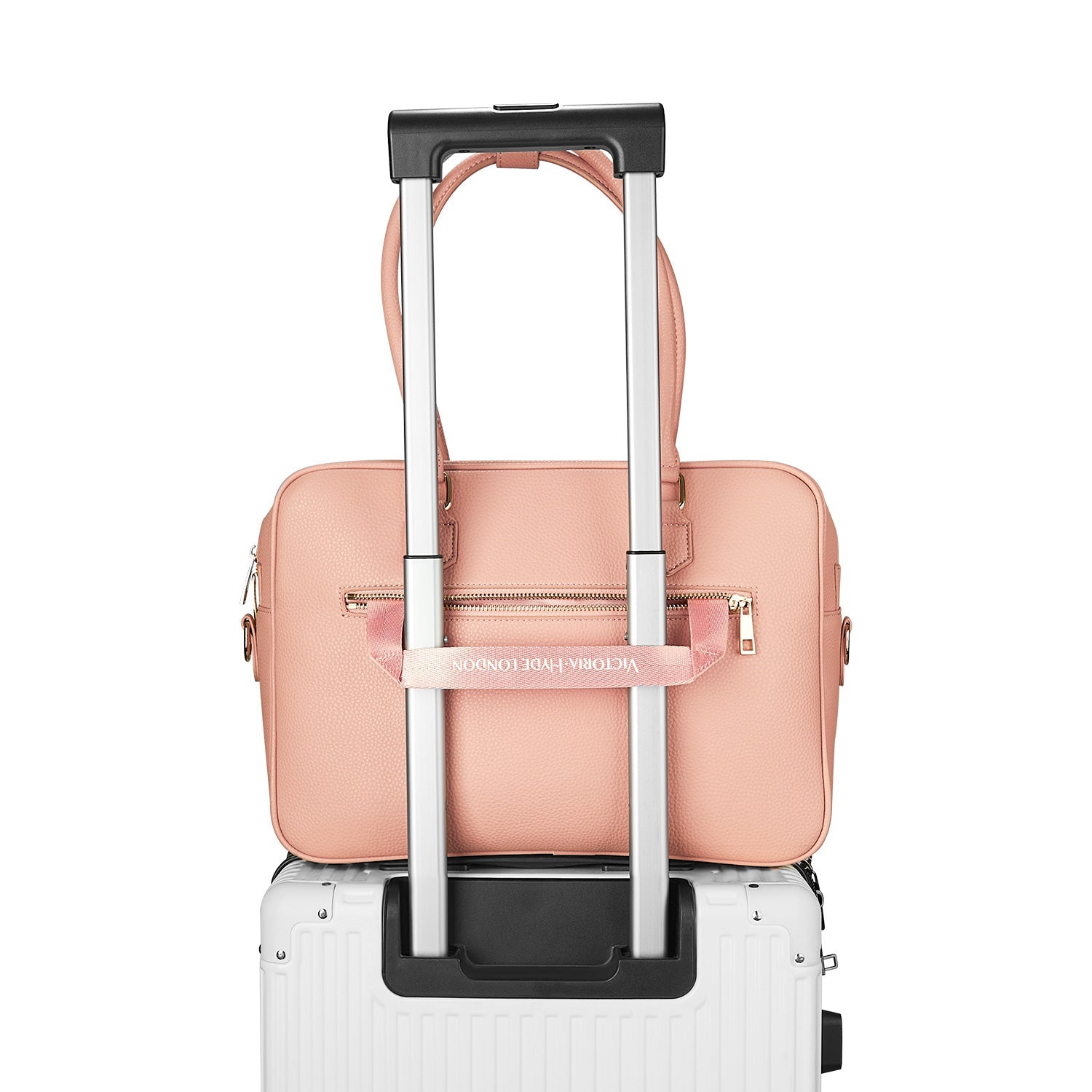 Victoria Hyde Margaret Large Pink work bag – padded 13" laptop compartment, vegan microfiber leather, water-repellent, smart organizer, perfect for professional women.