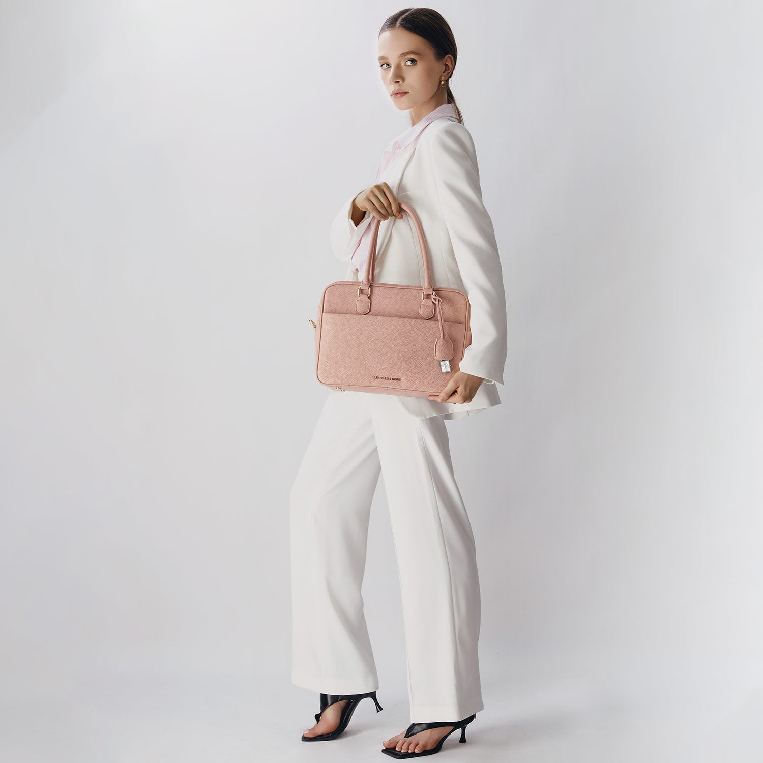 Victoria Hyde Margaret Large Pink work bag – padded 13" laptop compartment, vegan microfiber leather, water-repellent, smart organizer, perfect for professional women.
