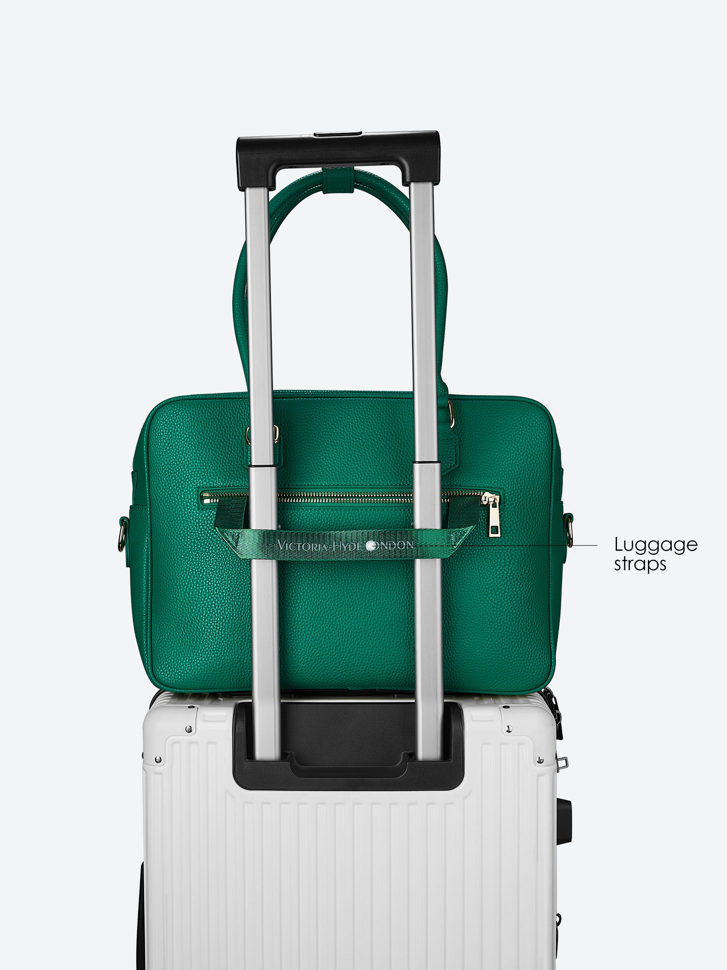 Victoria Hyde Margaret large green work bag with 13" laptop compartment, removable cosmetic pouch, vegan, water-repellent, smart interior.