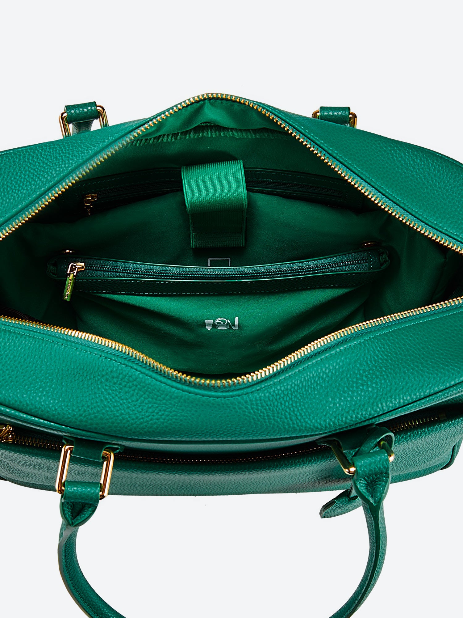 Victoria Hyde Margaret large green work bag with 13" laptop compartment, removable cosmetic pouch, vegan, water-repellent, smart interior.