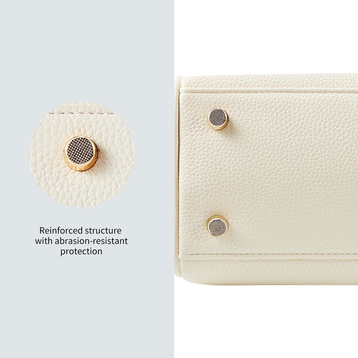 Victoria Hyde Victoria Moonlight White handbag in PU leather with gold hardware, detachable strap, organized interior for elegant daily use.