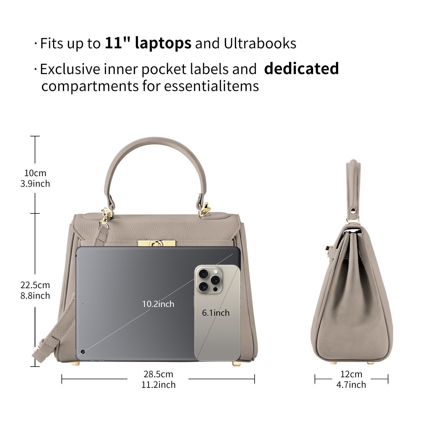 Victoria Hyde London nude women’s handbag – elegant, classic, stylish PU leather with light gold details, crossbody, shoulder or handheld carry.