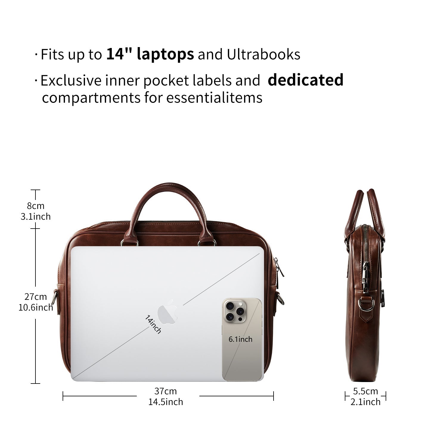 Victoria Hyde Daniel modern briefcase, microfibre leather laptop bag with organizer, ideal for businessmen, sustainable, timeless design.