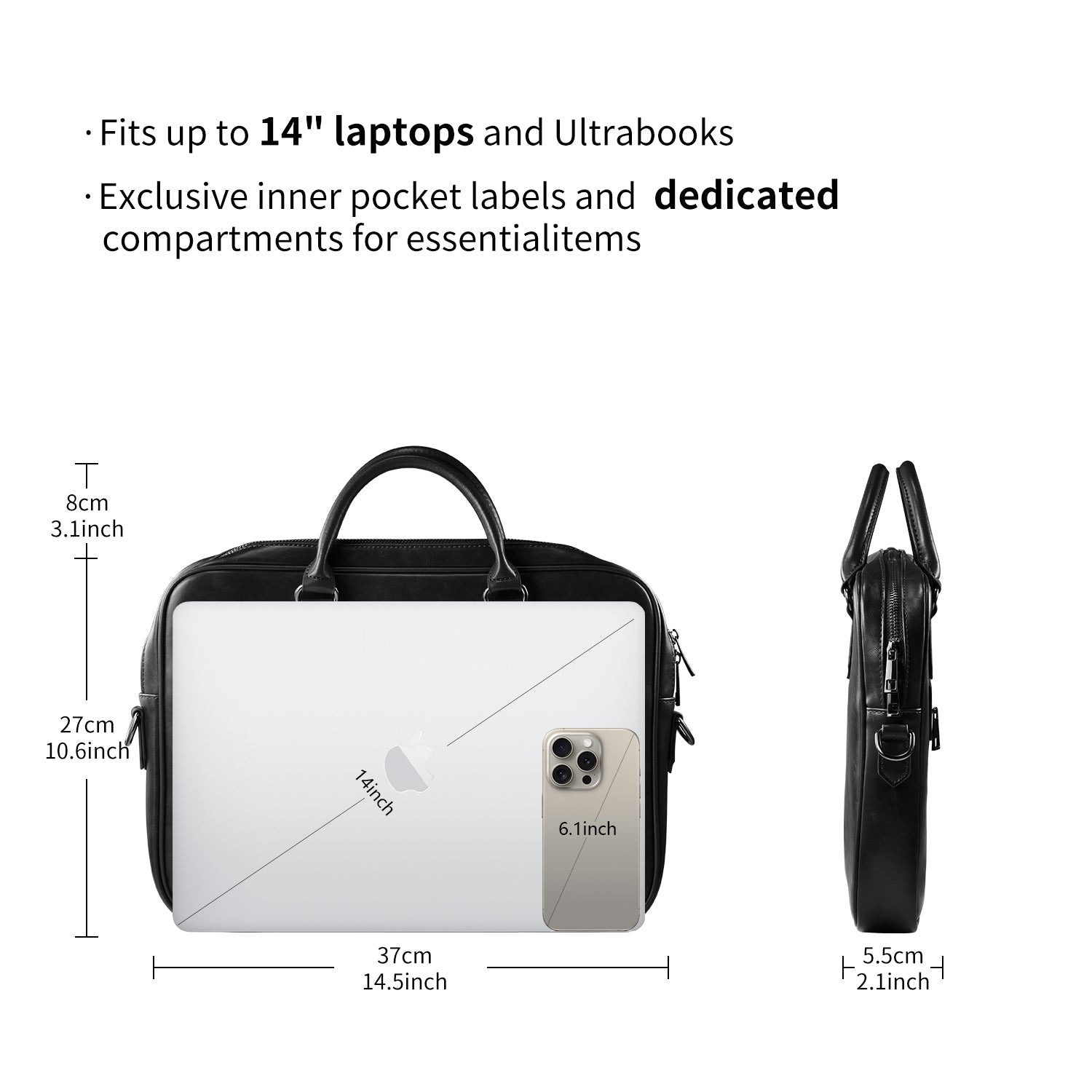 Victoria Hyde Daniel modern briefcase business bag with laptop compartment, minimalist microfibre leather, ideal for commuting men.