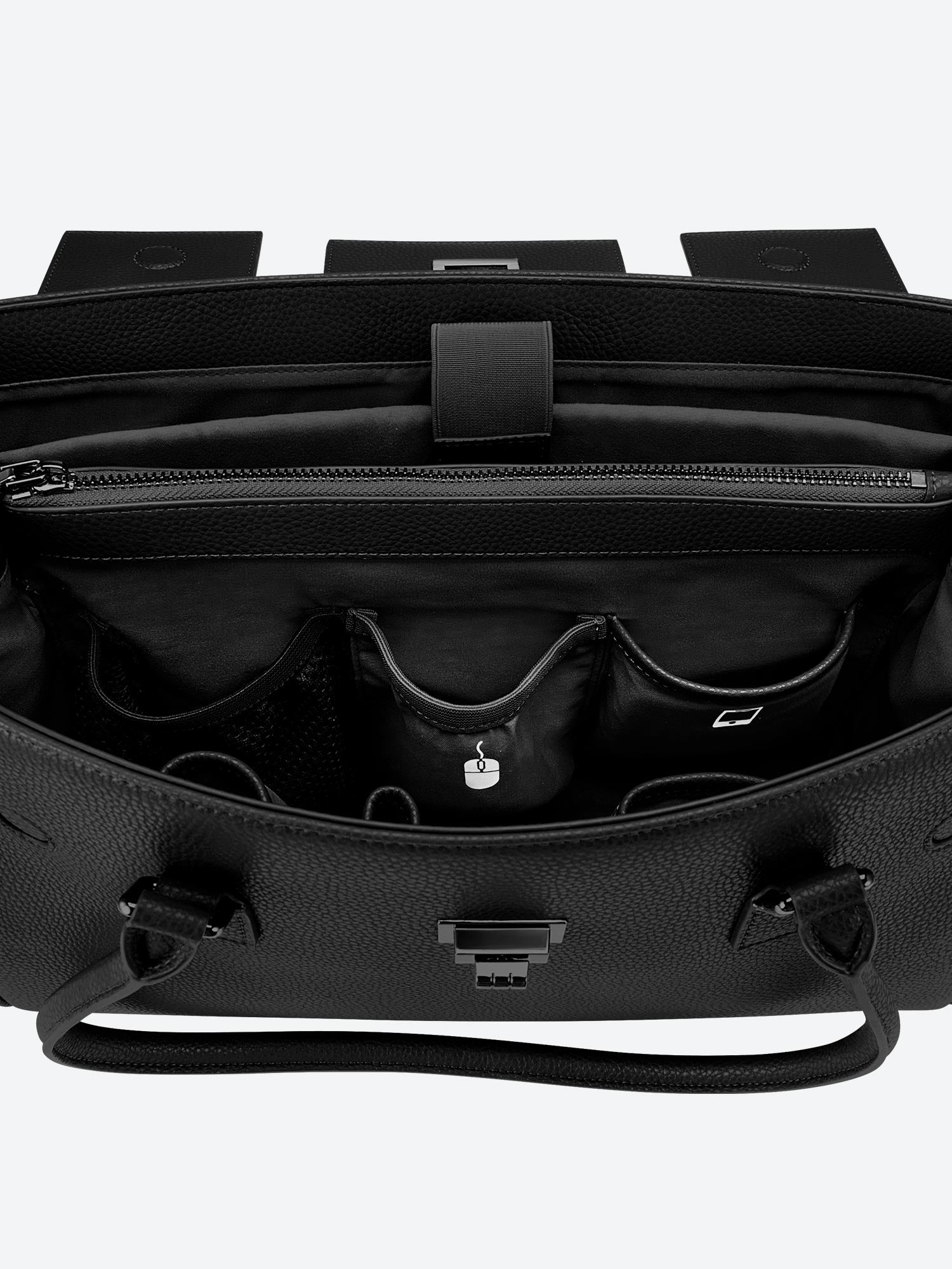 Victoria Hyde Jolene Large Black work bag – spacious laptop compartment fits 15", vegan microfiber leather, water-repellent, Shandong silk lining, perfect for working mothers.