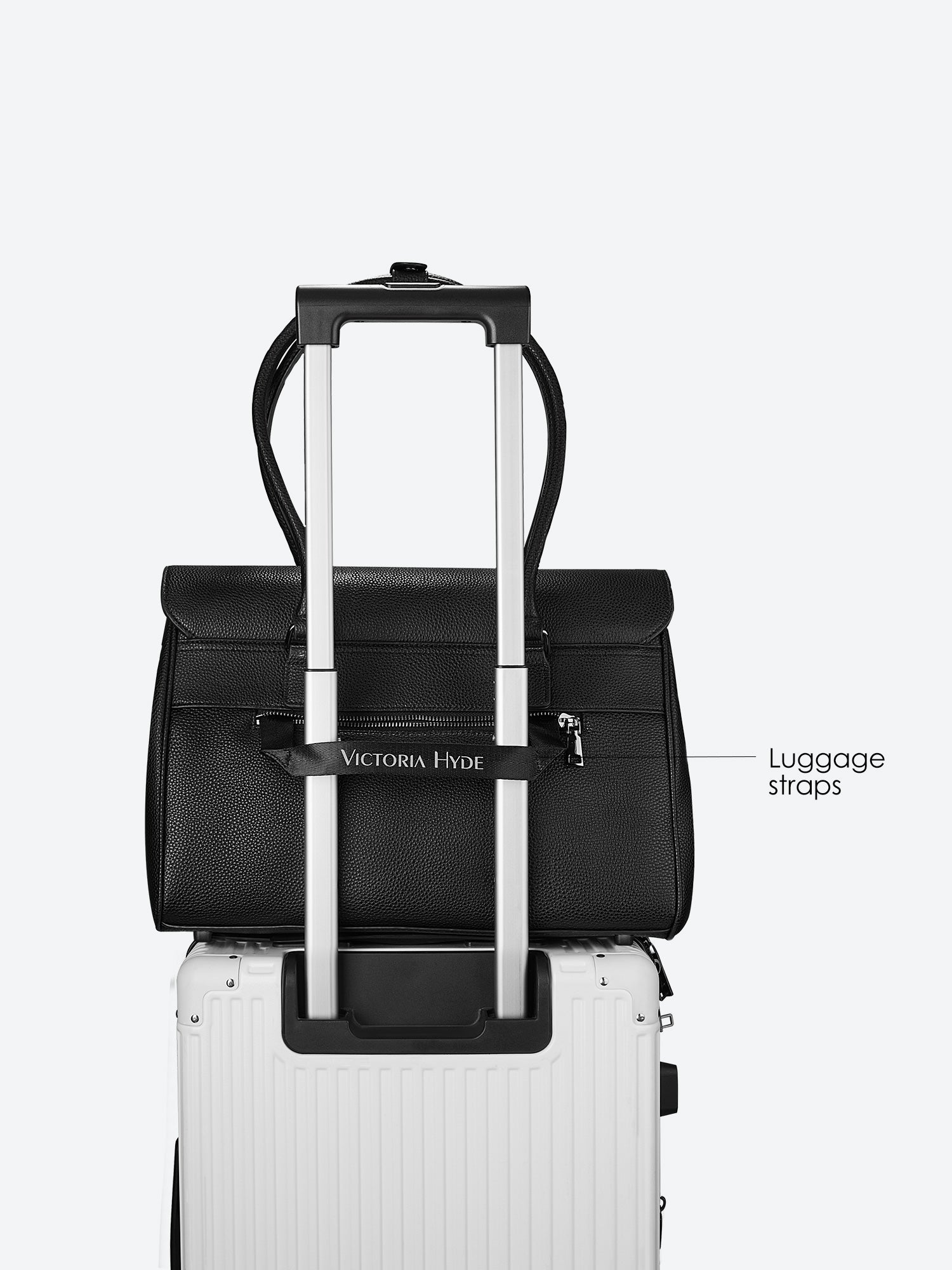 Victoria Hyde Jolene Large Black work bag – spacious laptop compartment fits 15", vegan microfiber leather, water-repellent, Shandong silk lining, perfect for working mothers.
