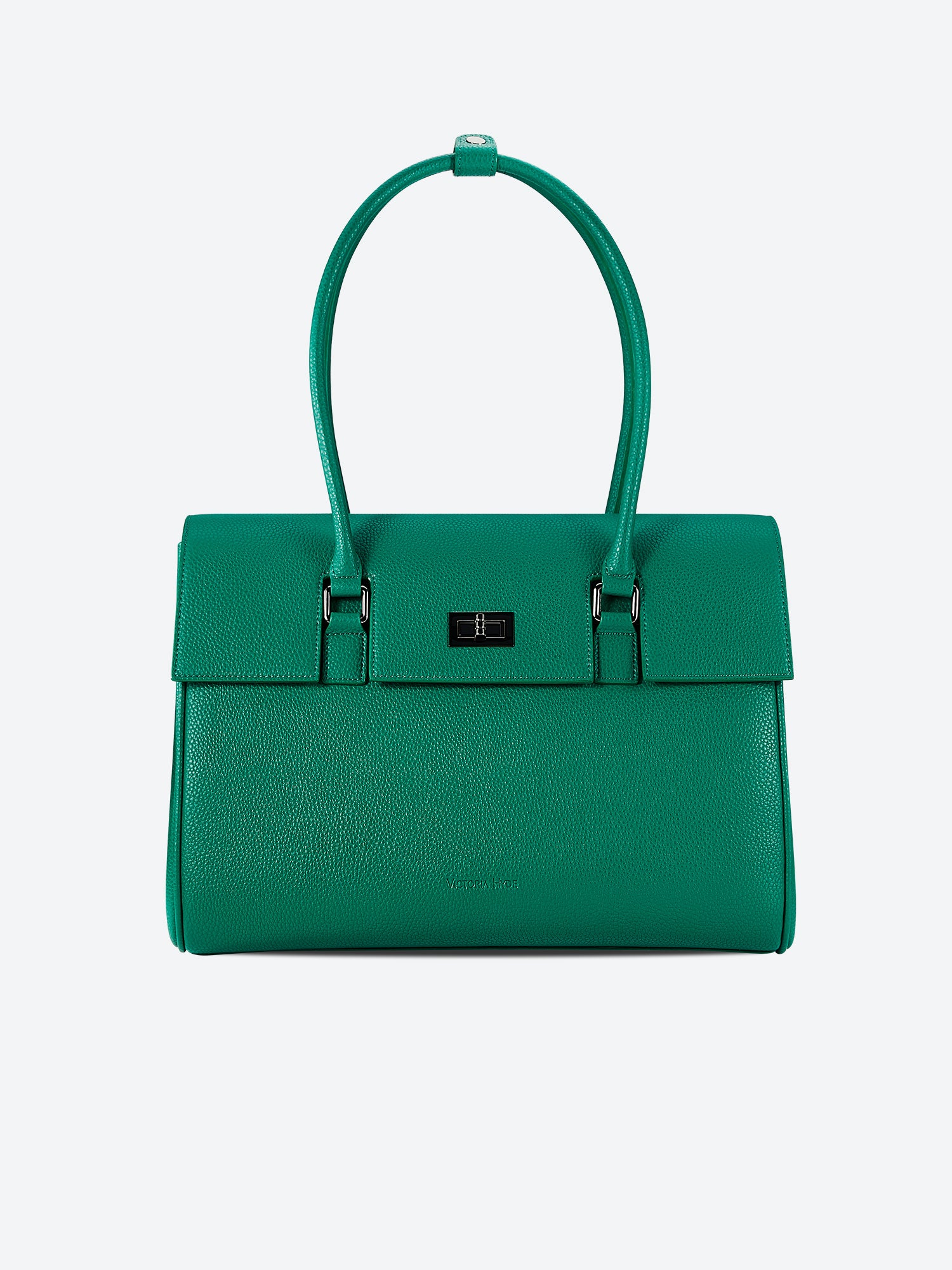 Green Victoria Hyde Jolene large work bag with padded laptop compartment, smart interior, removable cosmetic pouch, vegan, water-repellent, perfect for working mothers.