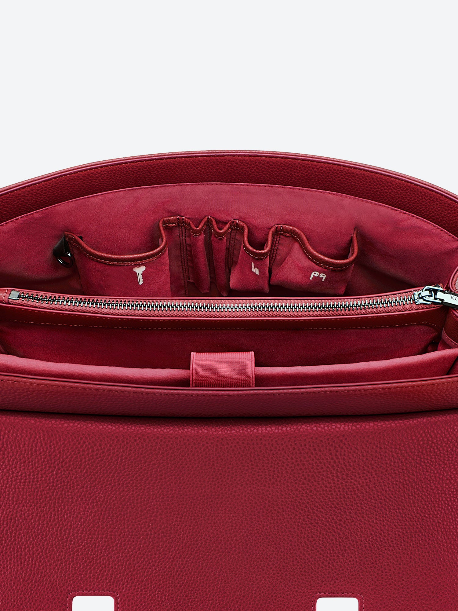 Victoria Hyde Jolene large tote in Garnet Red. Microfiber leather, fits 16" laptop, removable pouch, smart interior, water-repellent.