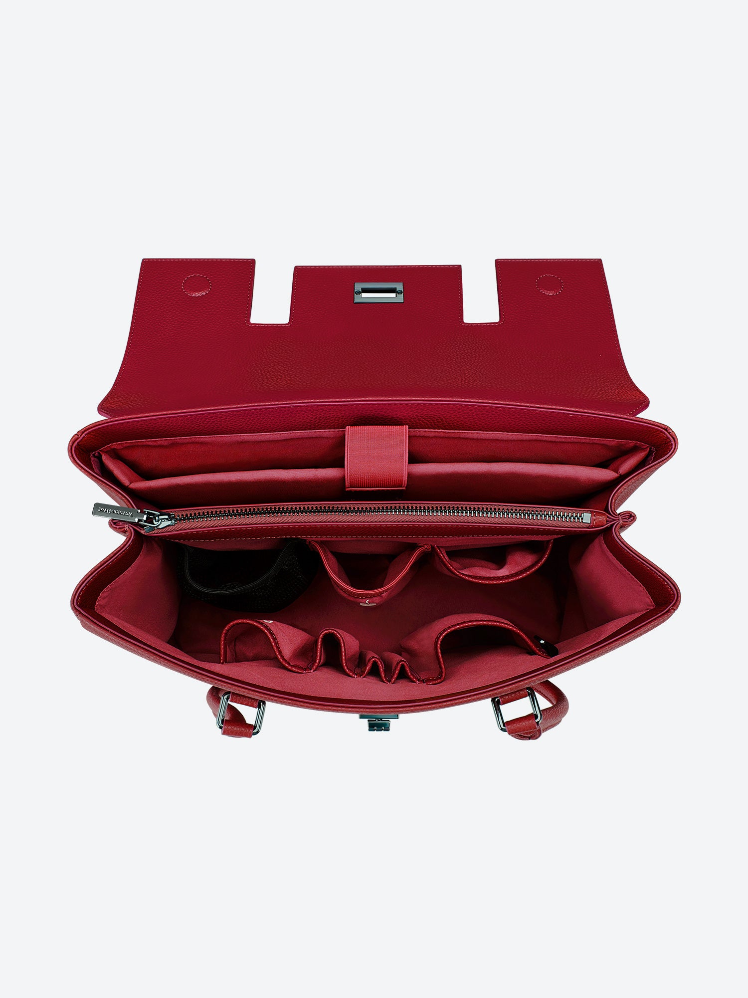 Victoria Hyde Jolene large tote in Garnet Red. Microfiber leather, fits 16" laptop, removable pouch, smart interior, water-repellent.