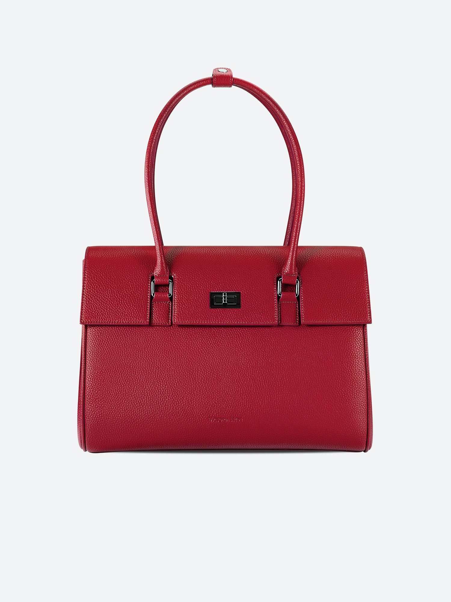 Victoria Hyde Jolene large tote in Garnet Red. Microfiber leather, fits 16" laptop, removable pouch, smart interior, water-repellent.
