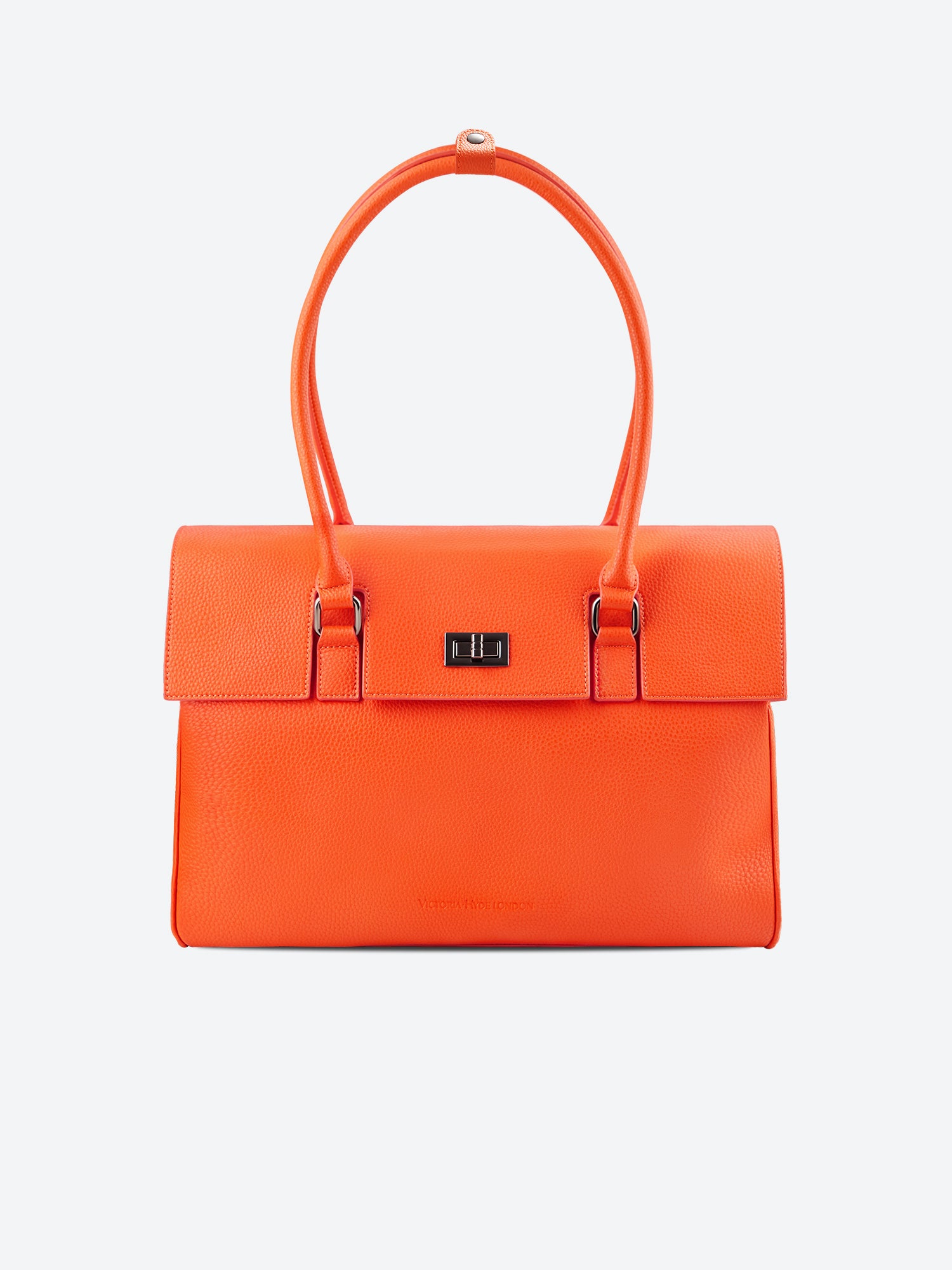 Victoria Hyde Jolene large orange work bag with 15" laptop compartment, removable cosmetic pouch, vegan, water-repellent, smart organization.