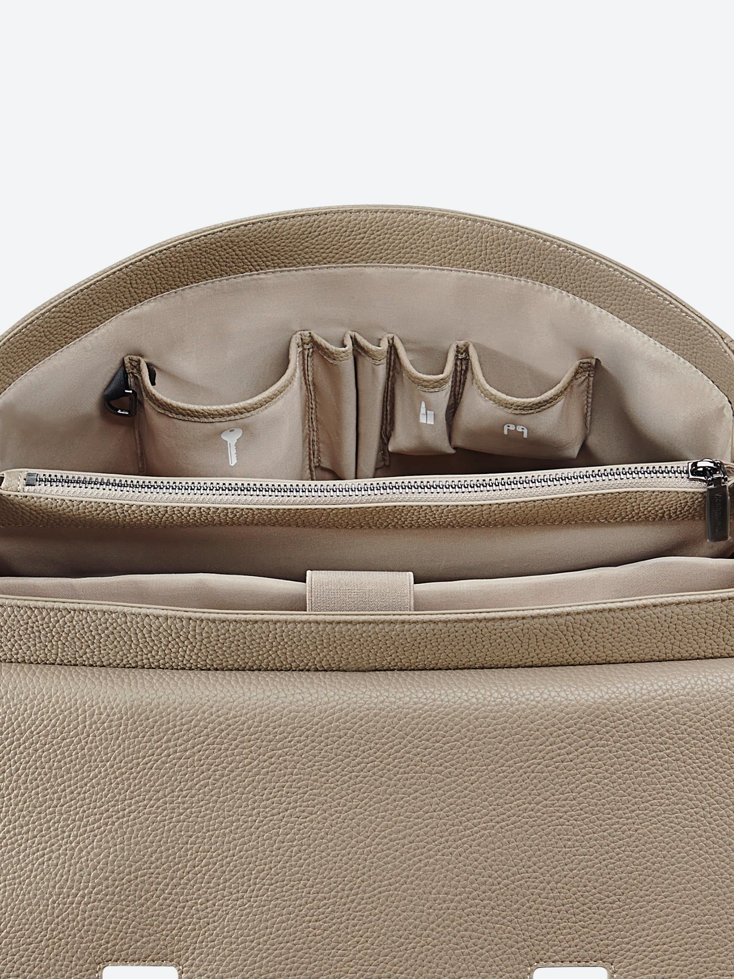 Victoria Hyde Jolene large beige work bag with 15" laptop compartment, removable cosmetic pouch, vegan, water-repellent, smart interior organization.